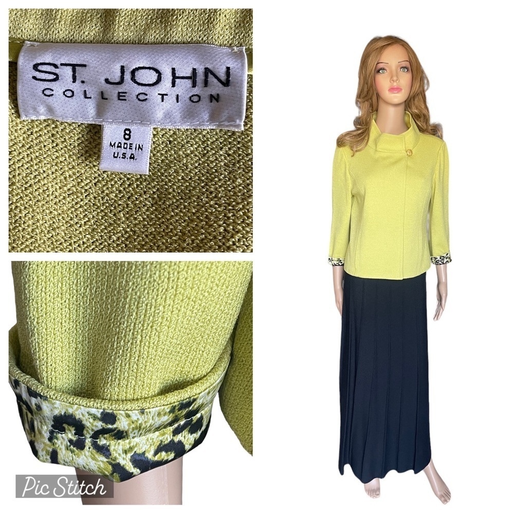 ST.JOHN COLLECTION Lime‎ Green
Jacket with Animal Print Cuffs /skirt Size 8